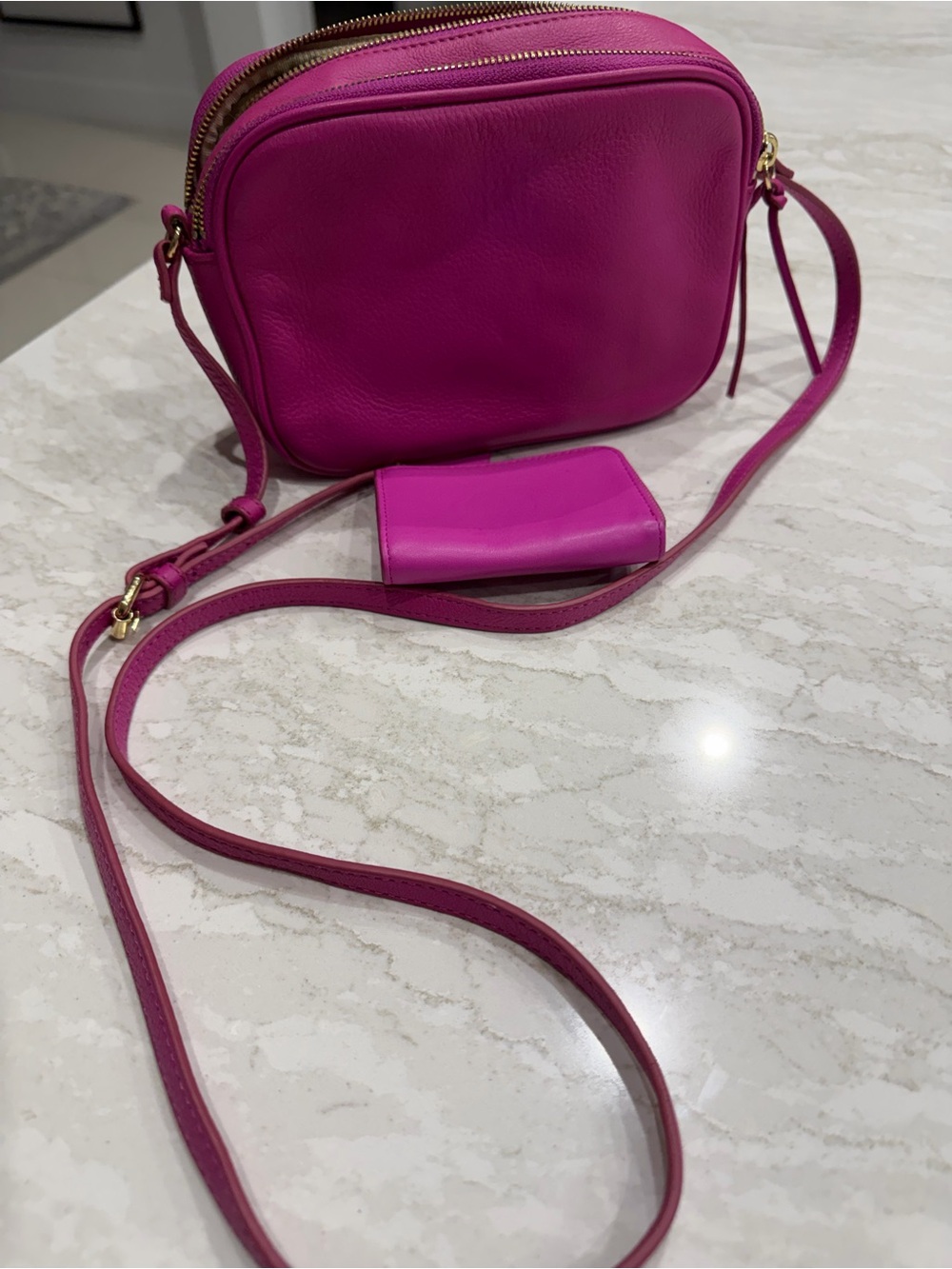 Mark & Graham Fuchsia Pebbled Leather Crossbody with matching Card Holder